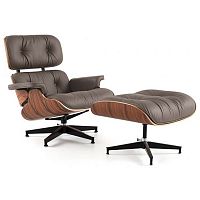 кресло eames style lounge chair кожа коричневое в Казани